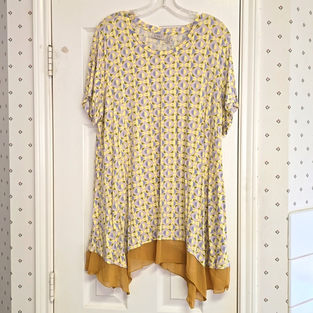 Women's Brand New LOGO/Laurie Goldstein Yellow Abstract Tunic Top. Size 1X